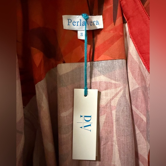 New with Tags Perlavera Cassie Red Leaf Pattern Button Down Maxi Dress sz Small - Picture 10 of 12